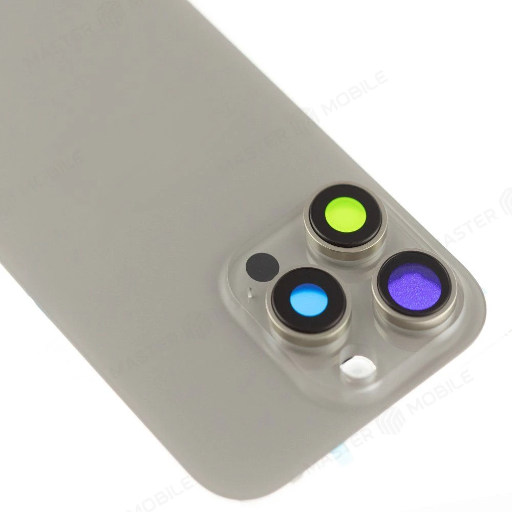 Задняя крышка для Apple iPhone 16 Pro (титановый) (в сборе со стеклом камеры и шлейфом) (Premium)  фото №3