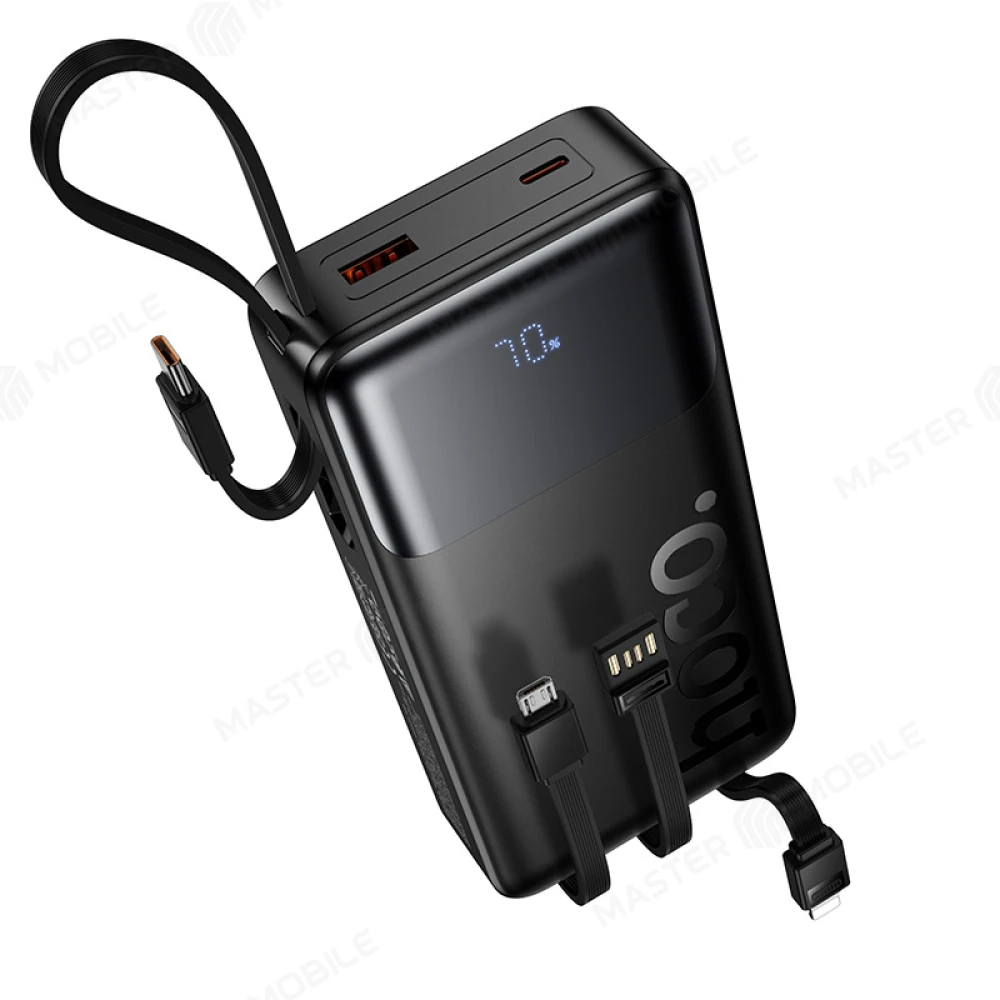 Внешний накопитель Hoco J156A 20000 mAh с кабелями TypeC + MicroUSB + USB+ Lightning (черный) фото №2