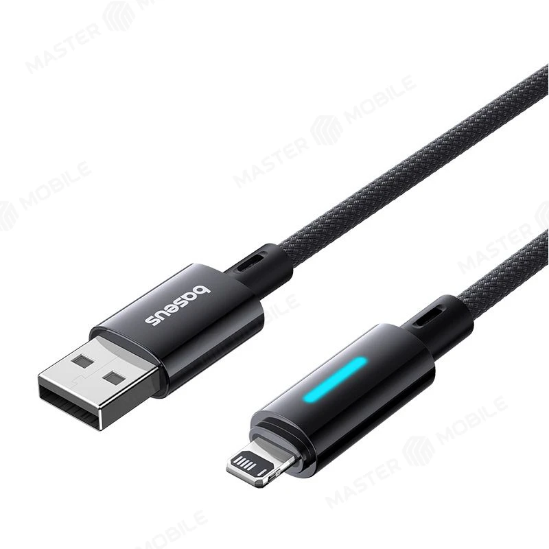Дата-кабель Baseus Lit Button-Control USB - Lightning 1 м (плетеный) (черный) фото №2
