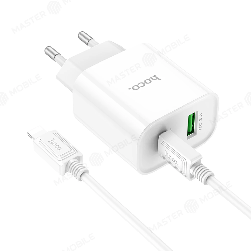 Сетевое зарядное устройство Hoco C80A Plus USB + TypeC 20W + кабель TypeC - Lightning (белый) фото №4