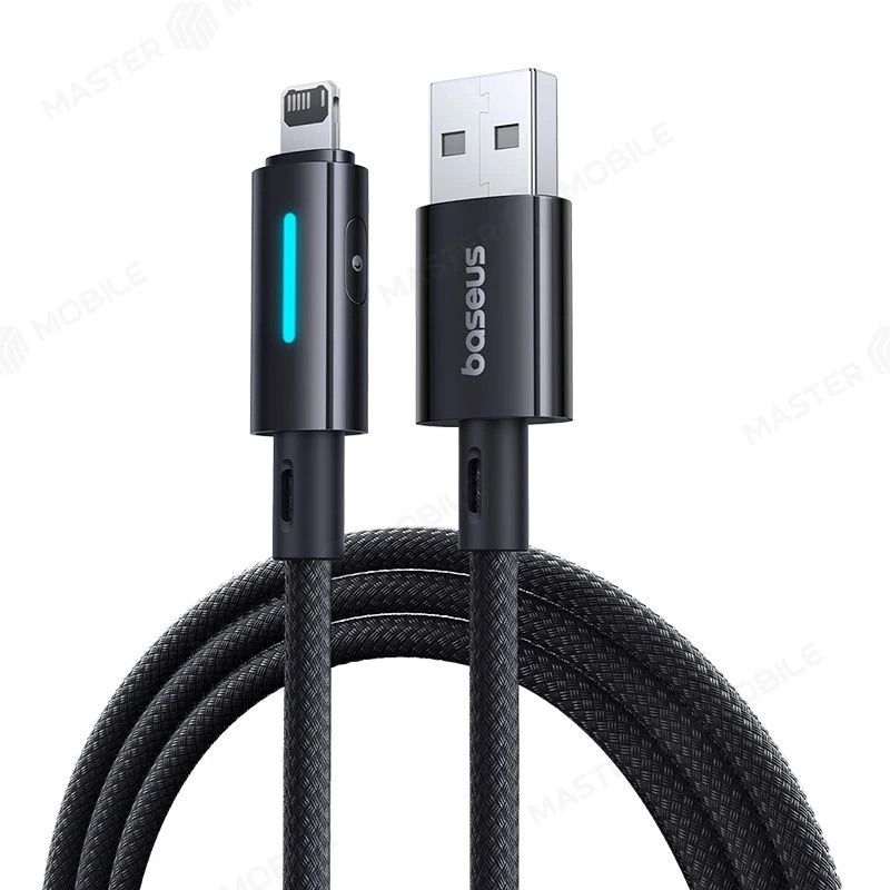Дата-кабель Baseus Lit Button-Control USB - Lightning 1 м (плетеный) (черный) фото №1