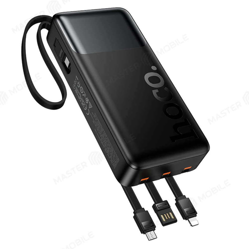 Внешний накопитель Hoco J156A 20000 mAh с кабелями TypeC + MicroUSB + USB+ Lightning (черный) фото №3