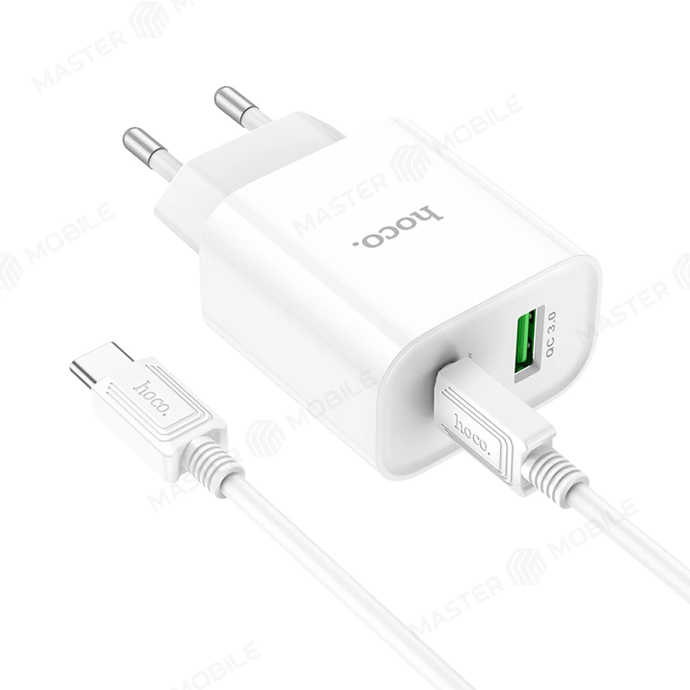 Сетевое зарядное устройство Hoco C80A Plus USB + TypeC 20W + кабель TypeC - TypeC (белый) фото №4