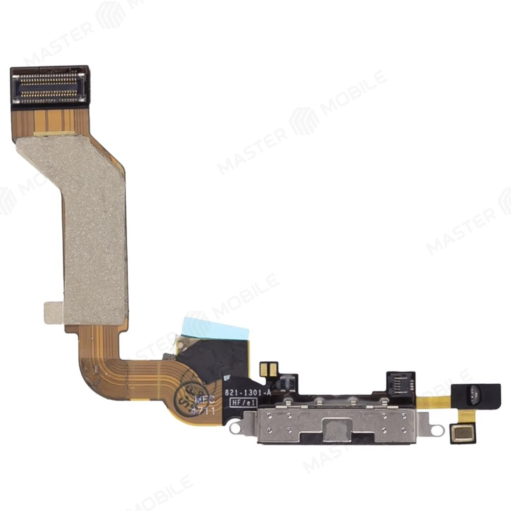 Шлейф для Apple iPhone 4s с комп. + разъем зарядки + микрофон (черный)  фото №1